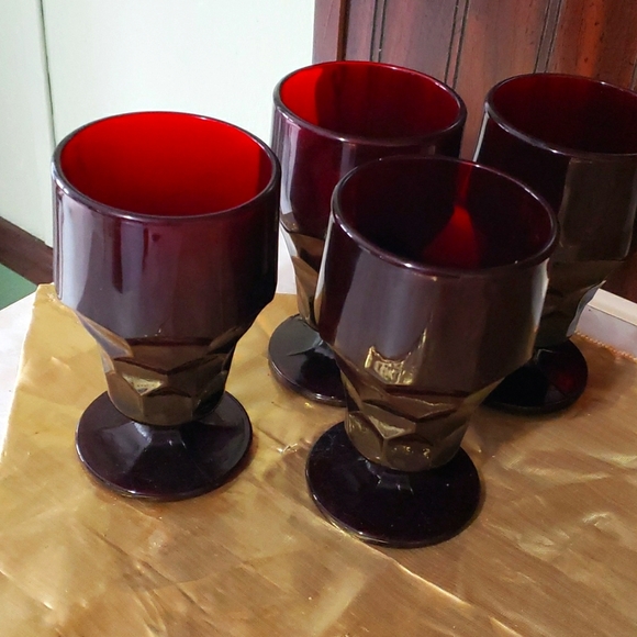 Cranberry vintage footed Libby  Goblets - Picture 1 of 3